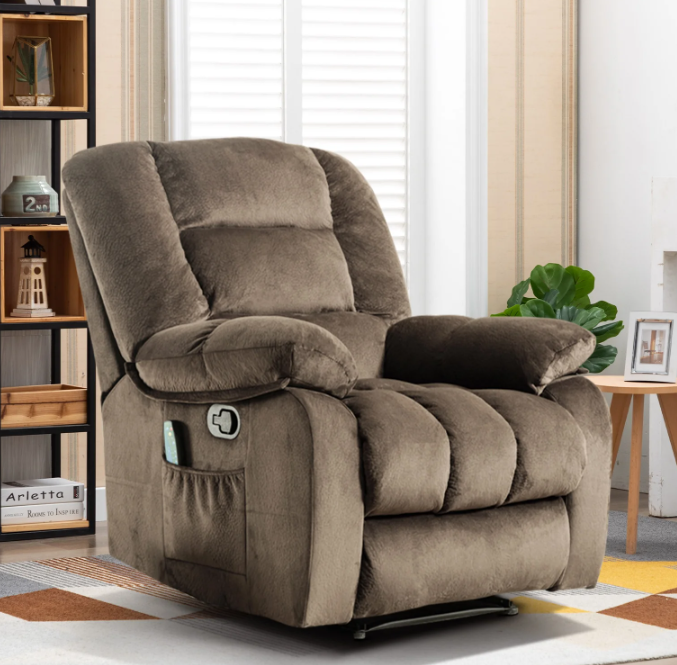 Ebello Design Overstuffed Massage Recliner Chairs with Heat and Vibration, Soft Fabric Single Manual Reclining Chair for Living Room Bedroom,Brown