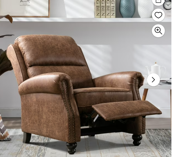 Ebello Pushback Recliner Leather Armchair with Rivet Decor, Accent Chair for Living Room, Brown