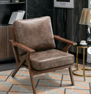 Bonzy Home Accent Armhair with Solid Wood Frame and Removable Cushions, Upholstered Leather,Coffee