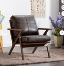 Bonzy Home Accent Armhair with Solid Wood Frame and Removable Cushions, Upholstered Leather,Dark