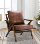 Bonzy Home Accent Armhair with Solid Wood Frame and Removable Cushions, Upholstered Leather,Vintage Brown