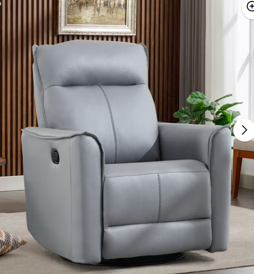 Bonzy Home Leather Swivel Recliner, 360 Degree Swivel Chair for Living Room, Bedroom and Office,Gray