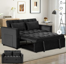 Bonzy home Modern Convertible Sofa Bed with Pull Out Bed, Velvet Convertible Sofa Bed with Adjustable Backrest, Folding Pillows and Side Pockets, Upholstered Sofa Chair for Living Room Office, Black
