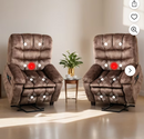 Ebello 40.2" Wide Adult Plush Living Room Heated Massaging Lift Recliner Chair with Remote Controls and Storage Pocket, Brown(Set of 2)
