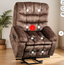 Ebello 40.2" Wide Adult Plaid Living Room Heated Massaging Lift Recliner Chair with Remote Controls and Storage Pocket, Brown