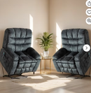 Ebello 40.2" Wide Adult Plush Living Room Heated Massaging Lift Recliner Chair with Remote Controls and Storage Pocket, Gray(Set of 2)