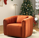 Bonzy Home Swivel Chair with Plump Pillow, Modern Velvet Accent Chair for Living Room Bedroom , Comfy Round Armchair, Orange