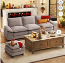 Bonzy Home Sofa Set L-Shaped Sofa with Recliner, Living Room Sleeper Set, 3 Seats, Chenille Double Cushions 108” Wide, Gray