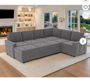Bonzy Home Modular Sectional Sofa with Pull Out Couch Bed, Convertible U Shaped Sofa Set for Living Room, Storage Seats Ottoman, Grey
