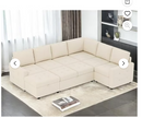 Bonzy Home Modular Sectional Sofa with Pull Out Couch Bed, Convertible U Shaped Sofa Set for Living Room, Storage Seats Ottoman, Beige