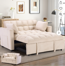 Bonzy home Modern Convertible Sofa Bed with Pull Out Bed, Velvet Convertible Sofa Bed with Adjustable Backrest, Folding Pillows and Side Pockets, Upholstered Sofa Chair for Living Room Office, Beige