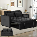 Bonzy home Modern Convertible Sofa Bed with Pull Out Bed, Velvet Convertible Sofa Bed with Adjustable Backrest, Folding Pillows and Side Pockets, Upholstered Sofa Chair for Living Room Office, Black