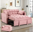 Bonzy home Modern Convertible Sofa Bed with Pull Out Bed, Velvet Convertible Sofa Bed with Adjustable Backrest, Folding Pillows and Side Pockets, Upholstered Sofa Chair for Living Room Office, Pink