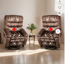 Ebello 40.2" Wide Adult Plush Living Room Heated Massaging Lift Recliner Chair with Remote Controls and Storage Pocket, Brown(Set of 2)