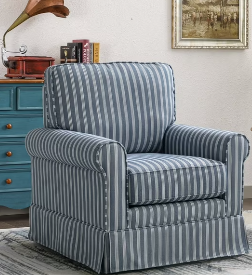 Bonzy Home 30" Wide Bohemian Cotton Blend Vertical Stripe Sloped Arm Swivel Accent Chairs for Adults, Blue