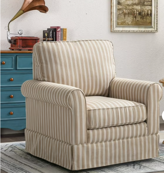 Bonzy Home 30" Wide Bohemian Cotton Blend Vertical Stripe Sloped Arm Swivel Accent Chairs for Adults, Brown