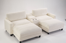Ebello Modern Modular Sofa Set with Two Ottomans, Corduroy Fabric Upholstered 2-Seat Sectional with Stainless Steel Cup Holders Hidden Storage Compartment for Living Room Apartment Family Use (White)
