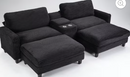 Ebello Modern Modular Sofa Set with Two Ottomans, Corduroy Fabric Upholstered 2-Seat Sectional with Stainless Steel Cup Holders Hidden Storage Compartment for Living Room Apartment Family Use (Black)
