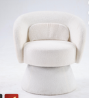 Ebello Swivel Accent Chair, 360° Modern Barrel Rotating Short Plush Fabric Armchair with Curved Back, Soft Cushion & Small Throw Pillow for Living Room, Bedroom 2 Package (Beige)