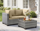 Ebello 3-Piece Modular Conversation Set, Outdoor Patio Sectional Sofa with Glass Coffee Table, Rattan Garden Furniture, GKH(Khaki)