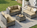 Ebello 7-Piece Modular Conversation Set, Outdoor Patio Sectional Sofa with Glass Coffee Table, Rattan Garden Furniture, GKH(Khaki)