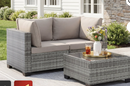 Ebello 3-Piece Modular Conversation Set, Outdoor Patio Sectional Sofa with Glass Coffee Table, Rattan Garden Furniture, GLG(Light Gray)