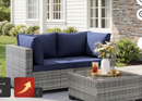 Ebello 3-Piece Modular Conversation Set, Outdoor Patio Sectional Sofa with Glass Coffee Table, Rattan Garden Furniture, GNB(Navy Blue)