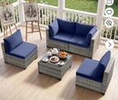 Ebello 5-Piece Modular Conversation Set, Outdoor Patio Sectional Sofa with Glass Coffee Table, Rattan Garden Furniture, GNB(Navy Blue)