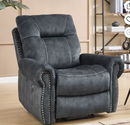 Ebello Overstuffed Electric Power Recliner Chair, Soft Fabric Vintage Rivet Design Single Reclining Sofa with USB Ports, Massage and Heat for Living Room, Greenish Gray