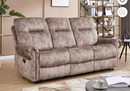 Ebello Manual Recliner Sofa Couch, 3-Seater Soft Fabric Mid-Century Vintage Rivet Design Reclining Couch for Living Room, Home Theater, Light Brown