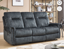 Ebello Manual Recliner Sofa Couch, 3-Seater Soft Fabric Mid-Century Vintage Rivet Design Reclining Couch for Living Room, Home Theater, Greenish Gray