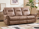 Ebello Manual Recliner Sofa Couch, 3-Seater Soft Fabric Mid-Century Vintage Rivet Design Reclining Couch for Living Room, Home Theater, Dark Brown