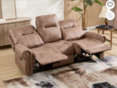 Ebello 4-Seater Recliner Sofa Set, Power Recliner Chair and 3-Seater Sofa, Vintage Rivet Mid-Century Design for Living Room, Dark Brown