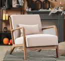 BonzyHome Mid Century Modern Accent Chair, Single Fabric Lounge Reading Armchair with Solid Wood Frame, Easy Assembly Arm Chairs for Living Room,BEIGE