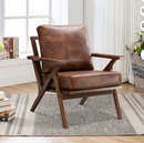Bonzy Home Accent Armhair with Solid Wood Frame and Removable Cushions, Upholstered Leather,Vintage Brown
