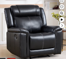 EBELLO Black Faux Leather Manual Recliner Chair, 1-Seater Mid-Century Modern Reclining Sofa with Padded Headrest and Armrest, for Living Room, Home Theater, Office (Black)