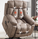 Ebello 40.5" Wide Extra Large Microfiber Electric Heated Massage Lift Recliner Living Room Chair with Cup Holder & USB, Light Brown