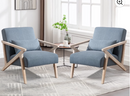 Ebello Rustic Mid-Century Modern Accent Chair,Fabric Upholstered Armchair,Wood FrameSingle Sofa (2-Pack,Blue)