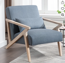 Ebello Rustic Mid-Century Modern Accent Chair,Fabric Upholstered Armchair,Wood FrameSingle Sofa (1-Pack,Blue)