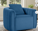 Bonzy Home Swivel Accent Chair, Modern Velvet Living Room Chair with Pillow, Barrel Chair for Bedroom & Reading Corner (Blue，1 Pack，Fully Assembled )