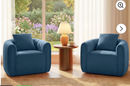 Bonzy Home Swivel Accent Chair, Modern Velvet Living Room Chair with Pillow, Barrel Chair for Bedroom & Reading Corner (Blue，2 Pack，Fully Assembled )