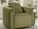 Bonzy Home Swivel Accent Chair, Modern Velvet Living Room Chair with Pillow, Barrel Chair for Bedroom & Reading Corner (Green，1 Pack，Fully Assembled )