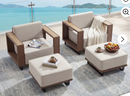 Ebello Patio Conversation Sets - Wicker 2 Chairs and 2 Ottomans Comfort Seating with Thick Cushions Brown & Beige - CH-03