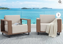 Ebello Patio Conversation Sets - Wicker Chair Set 2 Pcs Outdoor Single Seating with Thick Cushions Brown & Beige - CH-01