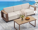 Ebello Patio Conversation Sets - 3 Seater Wicker Sofa and Coffee Table Outdoor Set with Thick Cushions Brown & Beige - 3S-15