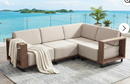 Ebello Outdoor Sofas & Sectionals - 4 Seater L-Shaped Wicker Patio Sectional Space-Saving Corner Seating Brown & Beige - CS-19