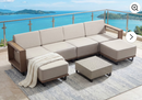 Ebello Outdoor Sofas & Sectionals - 4 Seater Wicker Sofa and 2 Ottomans Gathering Seating with Thick Cushions Brown & Beige - 4S-18