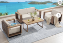 Ebello 4-6 Seater Wicker Patio Conversation Set - 2 Seater Sofa 2 Chairs and Coffee Table with Thick Cushions Brown & Beige - LS-11
