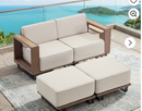 Ebello Outdoor Sofas & Sectionals - 2 Seater Wicker Sofa and 2 Ottomans Comfort Seating with Thick Cushions Brown & Beige - LS-10
