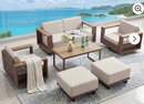 Ebello Patio Conversation Sets - 360° Swivel 4-6 Seater Wicker Sofa 2 Rotating Chairs Coffee Table and 2 Ottomans Brown & Beige - LS-13